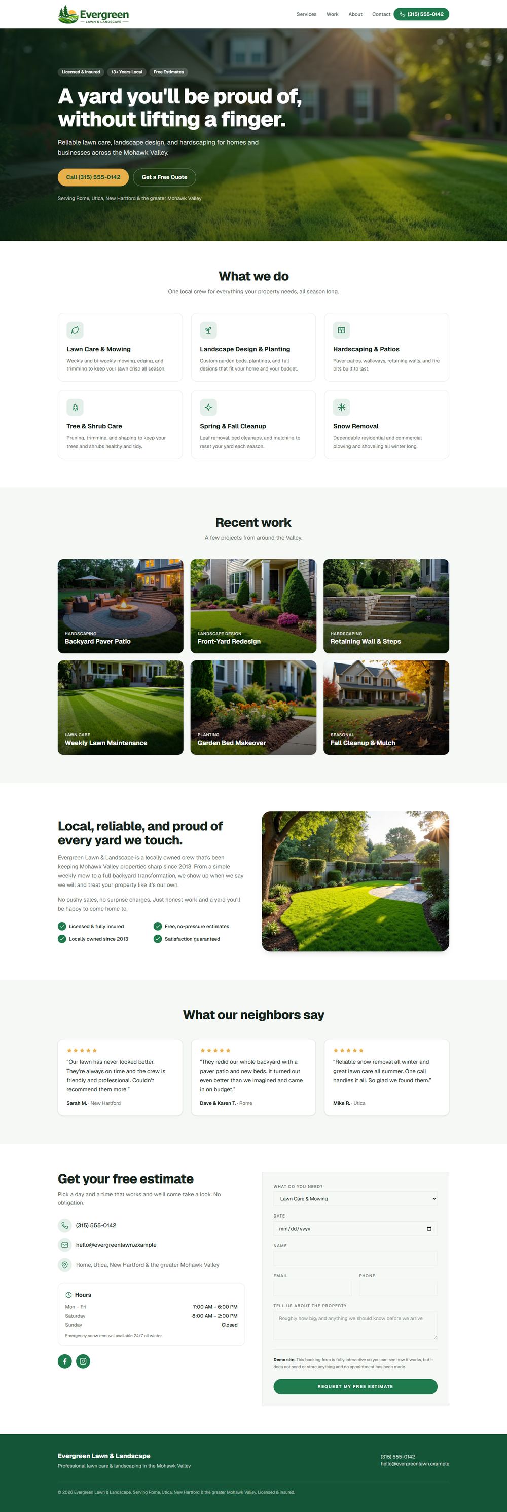 The landscaping demo site, top to bottom