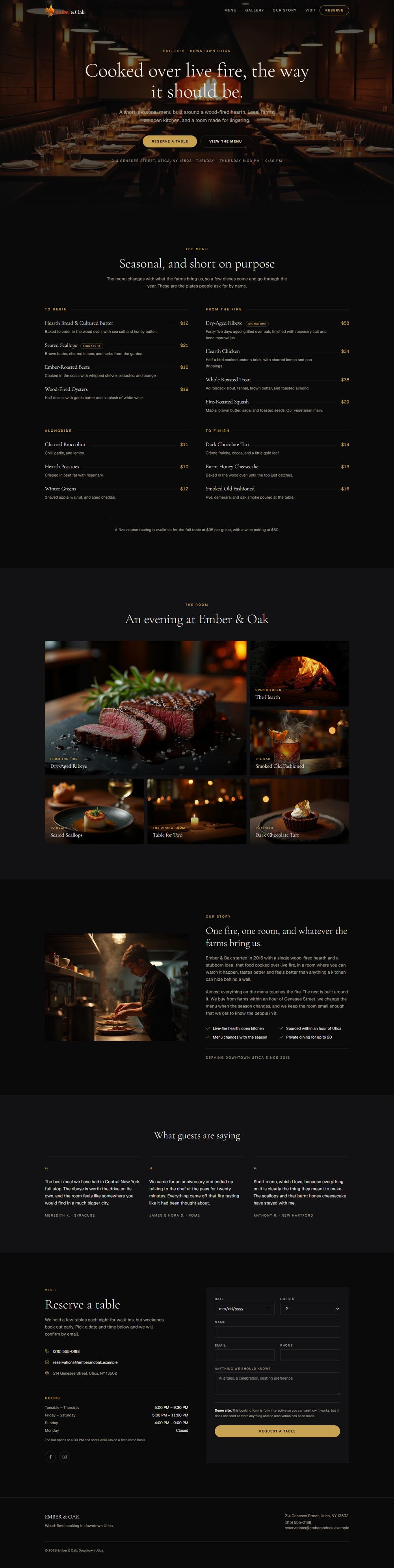 The restaurant demo site, top to bottom