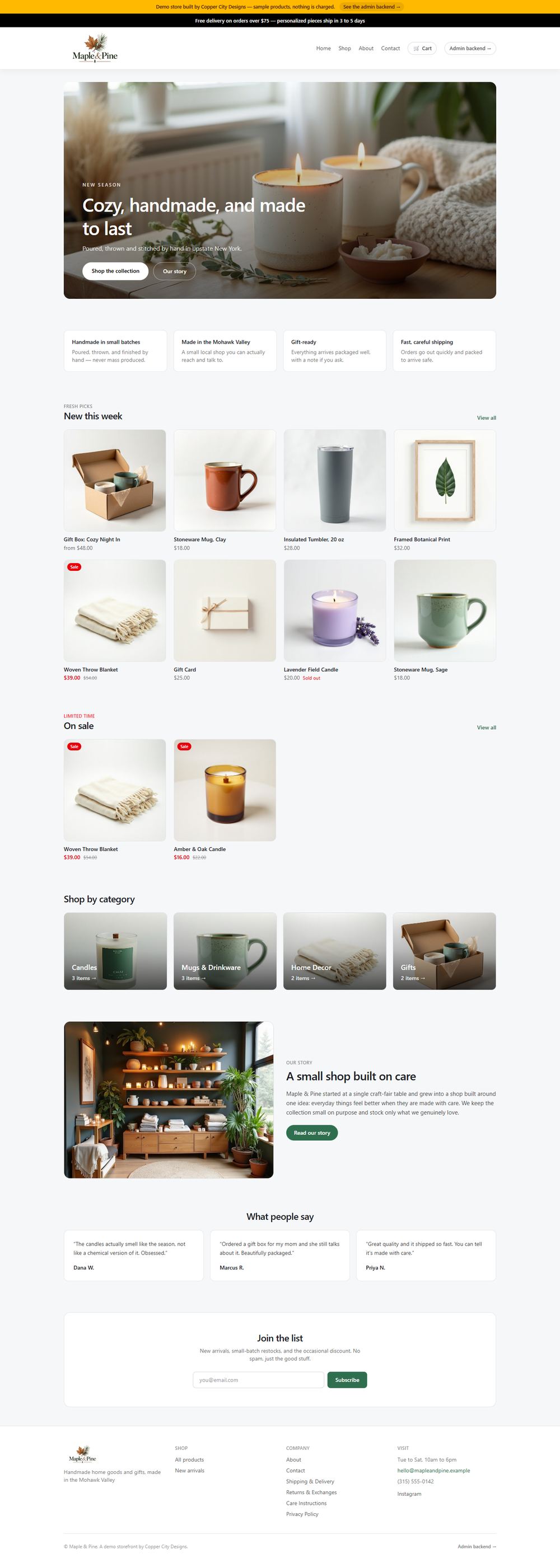 The online store demo, top to bottom