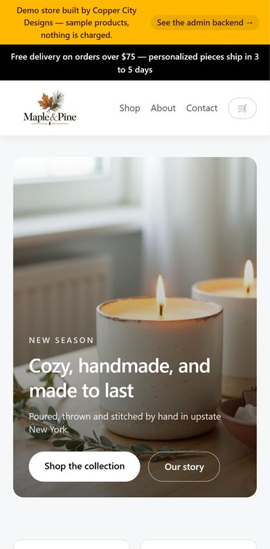 The online store demo on a phone